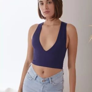 Urban Outfitters Blue Sleeveless Fitted Crop Tank Top